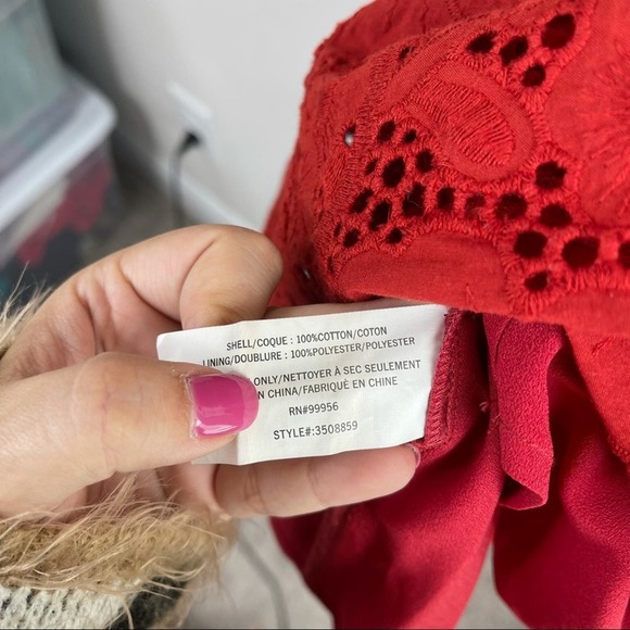 Shoshanna anthropologie eyelet red belted ruffle midi dress size 2 wedding guest - Picture 8 of 14